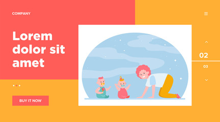 Cheerful mom playing with twin babies. Toys, babysitting, baby care flat vector illustration. Childhood, childcare, parenthood concept for banner, website design or landing web page
