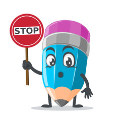 vector illustration of mascot or pencil character holding sign says stop