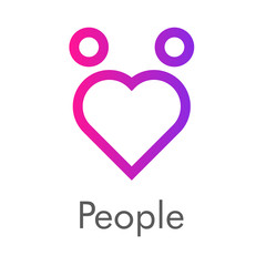 Logotipo lineal abstracto corazón con círculos como pareja de personas abrazadas en rosa y púrpura y palabra People