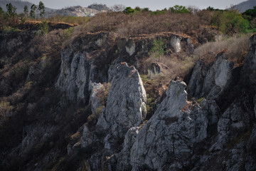 rock mountain in a shade of evening sunshine