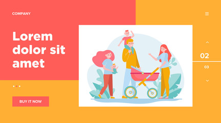 Happy big family walking together. Mother, kid, father flat vector illustration. Parenthood and relationship concept for banner, website design or landing web page