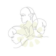 One line three women face. Single line art. People illustration for design