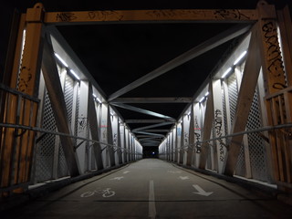 Suburban Cycle and Pedestrian Bridge at Night