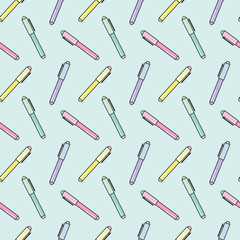 seamless repeat pattern for school with pen elements, fun colorful pattern
