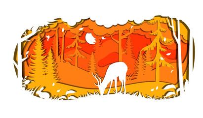 Wildlife Sanctuary, Biosphere Reserve, National Park, Plants, Animals And Natural Habitats Concept. Deer Silhouette In The Forest. Protected Area, Wilderness Reserve. Flat Style Vector Illustration