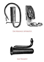 Healthcare and medical hearing accessories: ear massage apparatus and ear trumpet © acrogame