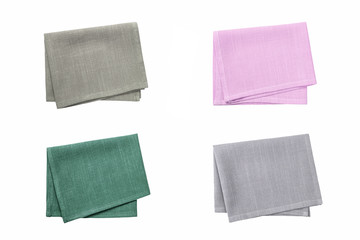 Set of Multicolored napkins isolated on white background.