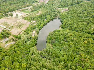 Aerial drone view. City lake in Kiev