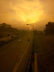 sunset on the road