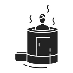 Cedar barrel black glyph icon. Organic herbal aroma steam sauna for one person. Pictogram for web page, mobile app, promo. UI UX GUI design element.