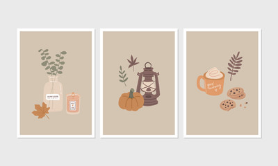 Set of cute autumn posters. Vector illustrations