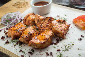 Kebab - grilled meat and vegetables.