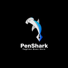 Vector Logo Illustration Pen Shark Gradient Colorful Style.
