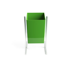 3d rendering of a light-green trash can isolated on white background. Pick up trash. Keep urban areas clean. Recycle waste.