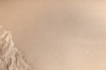Close up of Recycled brown wrinkle crumpled old with paper page texture rough background. crease grunge parchment pattern vintage design
