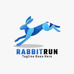 Vector Logo Illustration Rabbit Run Gradient Colorful Style.