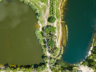 Aerial view. Lake in the Kiev park.