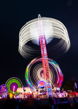 Witney Feast Funfair - Ride Light Traces, 'SkyFlyer', 'Storm', 'Air', 'Extreme' and 'Megaspin'