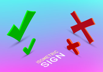 isometric yes and no sign symbols set