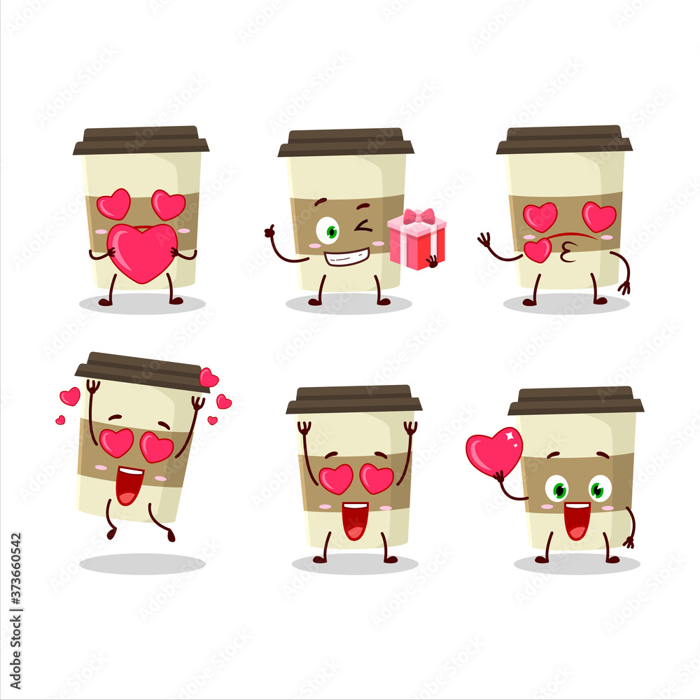 Canvas Prints Coffee cup cartoon character with love cute emoticon