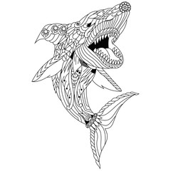 Hand draw of shark in zentangle style