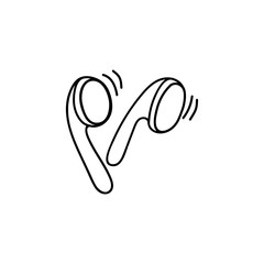 Wireless headphones in doodle style. Icon, icon, sketch isolated on white background. Vector hand-drawn illustration, decorative element. A device for listening to music.