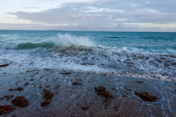 Big high tide and big waves on the Chaussée du Sillon in Saint Malo, Brittany, France