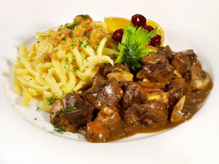 Deer Ragout with Mushrooms - Wild Game Meat - Isolated