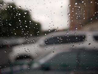 rain water drops on the car windshield.