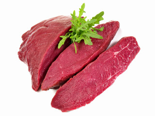 Raw Ostrich Steaks - Wild Game Meat on white Background - Isolated