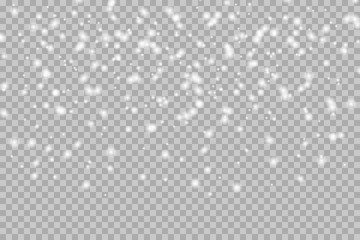 Vector falling snow overlay. Realistic shining snowfall background for Christmas banner of winter collection decoration isolated on transparent. Stock illustration