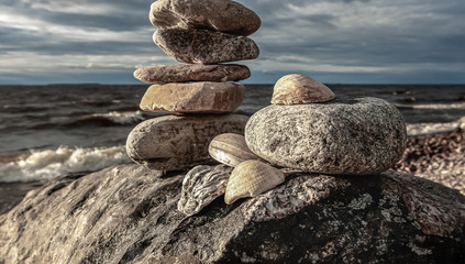 Beautiful natural stones that are stacked by the Swedish Baltic Sea