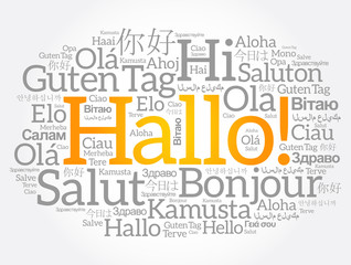 Hallo (Hello Greeting in German) word cloud in different languages of the world