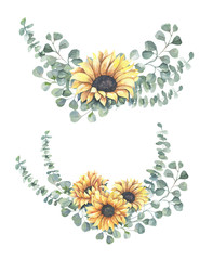 Watercolor hand painted floral sunflower bouquets.Watercolor floral illustration with sunflowers -  for wedding invite, stationary, greetings, wallpapers, background.