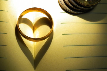 Wedding ring, creating shape of a heart.