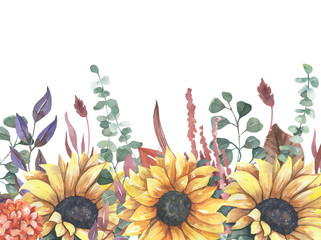 Watercolor hand painted floral sunflower fame.Watercolor floral illustration with sunflowers -  for wedding invite, stationary, greetings, wallpapers, background. © Olesya Frolova