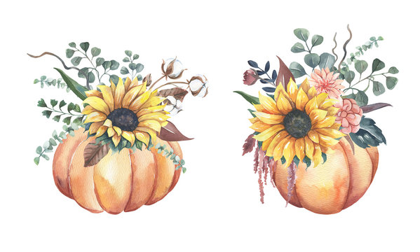 SUNFLOWER PAINTING ORIGINAL Pumpkin Autumn Watercolor Art Floral Fall Small  Art $31.23 - PicClick AU