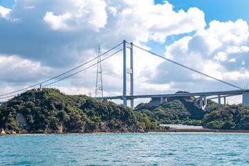遊覧船から瀬戸内海・来島海峡大橋を眺める　The view of Setonaikai, Inland sea of Japan, and Kurushima-Kaikyo-Ohashi bridge from in Imabari city, Ehime pref. Japan