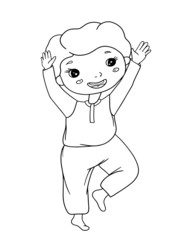 boy rejoices cheerful smiling contour vecor hand up jumping baby happy character graphic illustration cartoon