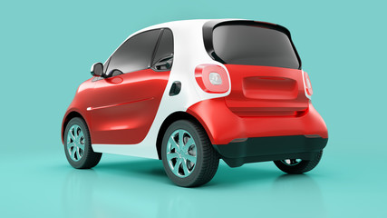Back view of eco red concept car on blue background