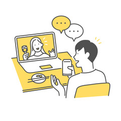 女性とビデオ通話で会話をする男性