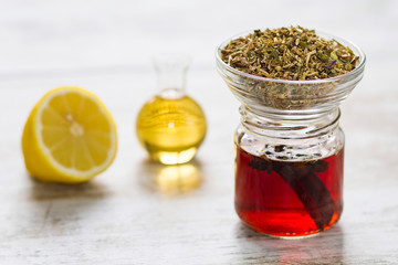 Natural herbs infusion with honey and lemon