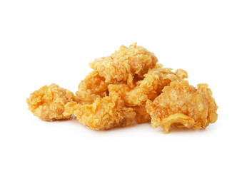 Fried breaded popcorn chicken isolated
