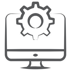 
System setting icon in line style, gear with monitor 
