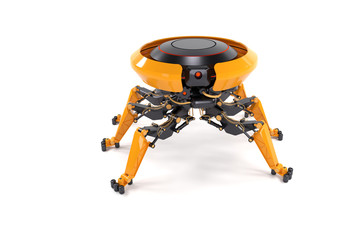 Concept of robot helper or bot with mechanical arms on white background.