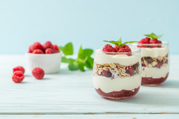 fresh raspberry and yogurt with granola