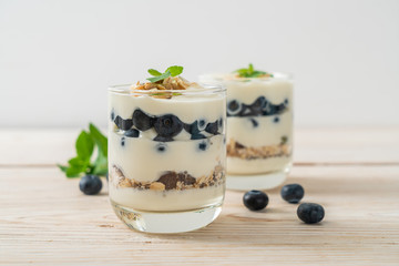 fresh blueberries and yogurt with granola