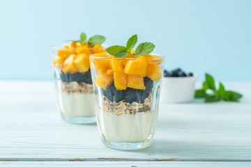 homemade mango and blueberry with yogurt and granola