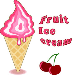 Popsicle cone. Vector pink ice cream with lettering.