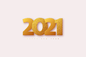 2021 New Year sign. 3d golden glitter with black numbers on black background. Vector illustration.